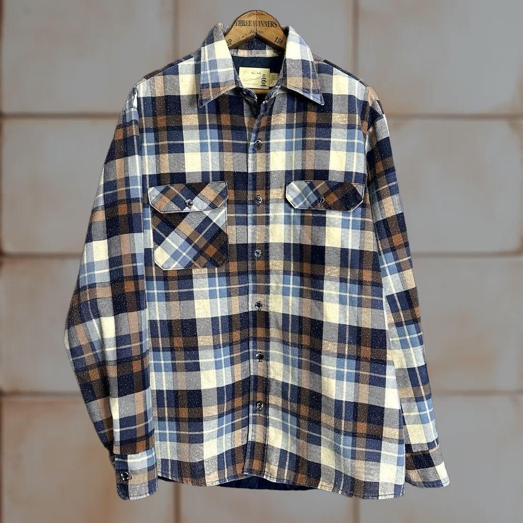 Sears VINTAGE Sears Fieldmaster Flannel Shirt Jacket Pocket Large Tall 16 Plaid Blue Size US L / EU 52-54 / 3 - 1 Thumbnail