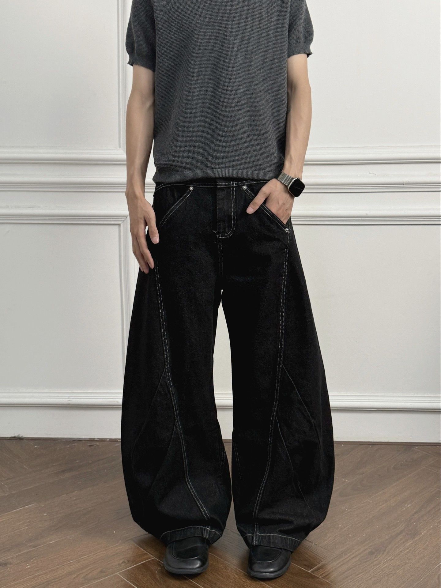 Jean American retro patchwork curved black jeans for men Size US 32 / EU 48 - 1 Thumbnail