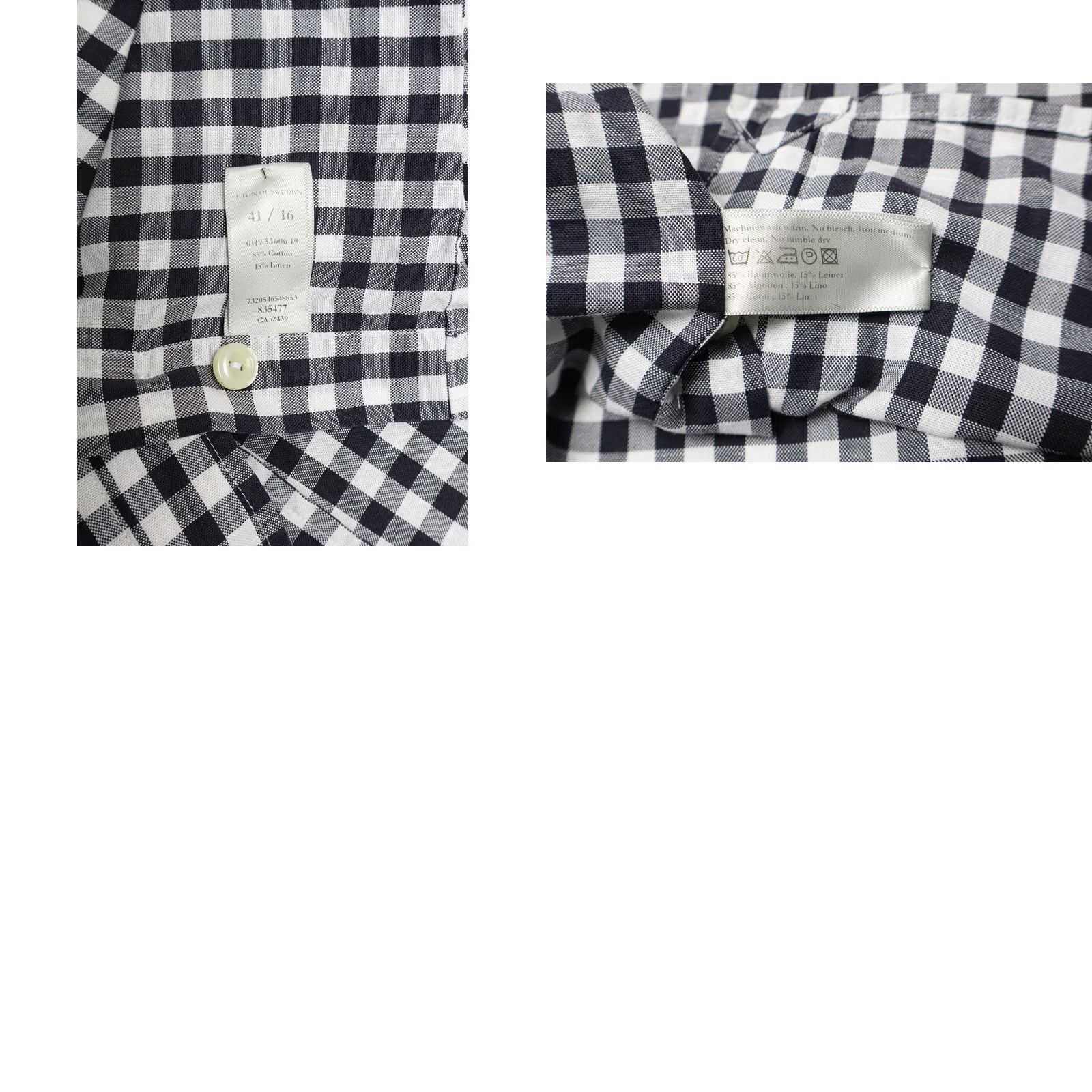 Eton ETON Shirt Men's LARGE Black/White Checked Pocket Button-Down Slim Linen Blend Size US L / EU 52-54 / 3 - 8 Thumbnail