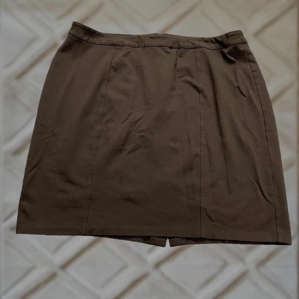 Vintage VINTAGE Cato Women's Plus Size Short Pencil Skirt 24W Brown Solid Back Slit Stretch Office Casual Size 42" / US 20 - 1 Thumbnail