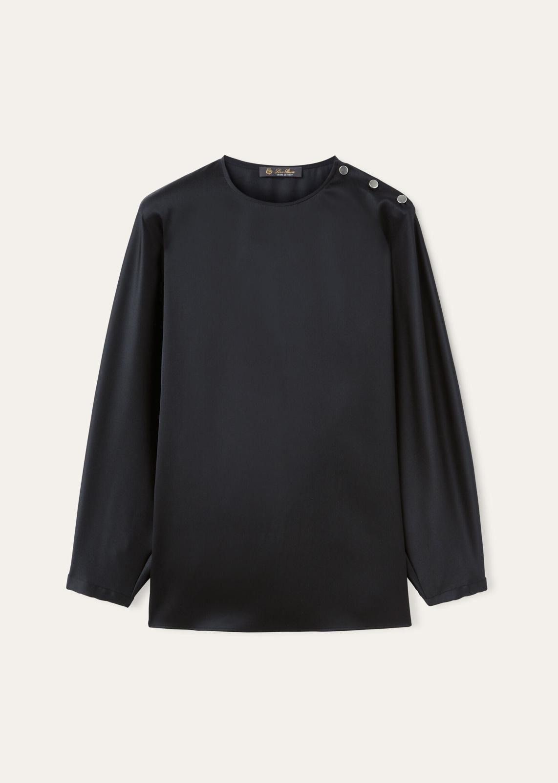 Loro Piana o1srvl11e0725 FAN6756 Softly Cut Silk Blouse in Black Size L / US 10 / IT 46 - 1 Thumbnail