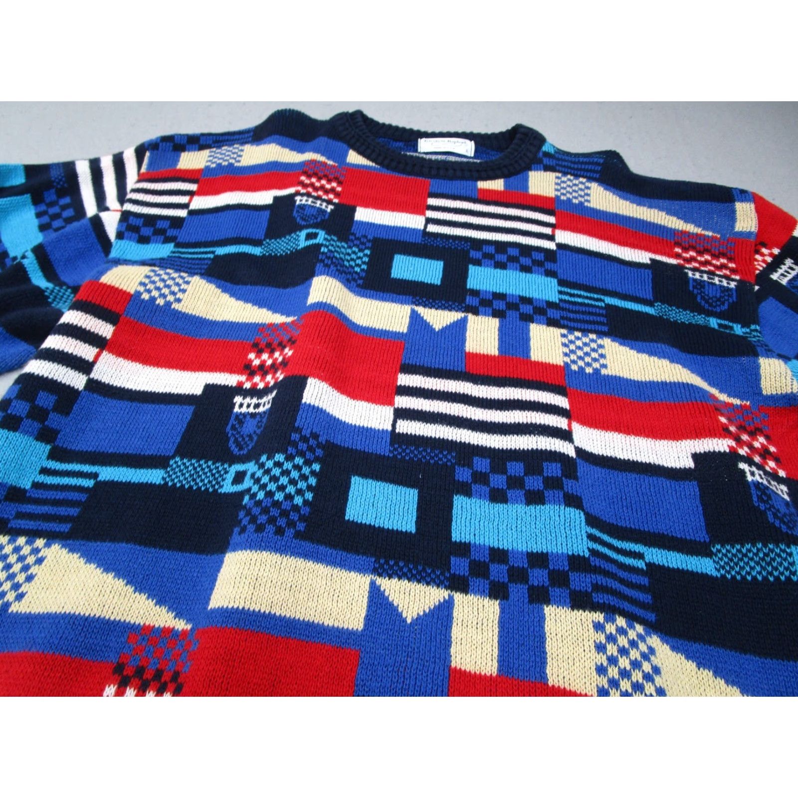 Vintage VINTAGE Tricots St. Raphael Sweater Men Large Blue Crew Neck Cotton Nautical Flags 80s 90s Retro Outdoor Size US L / EU 52-54 / 3 - 2 Thumbnail