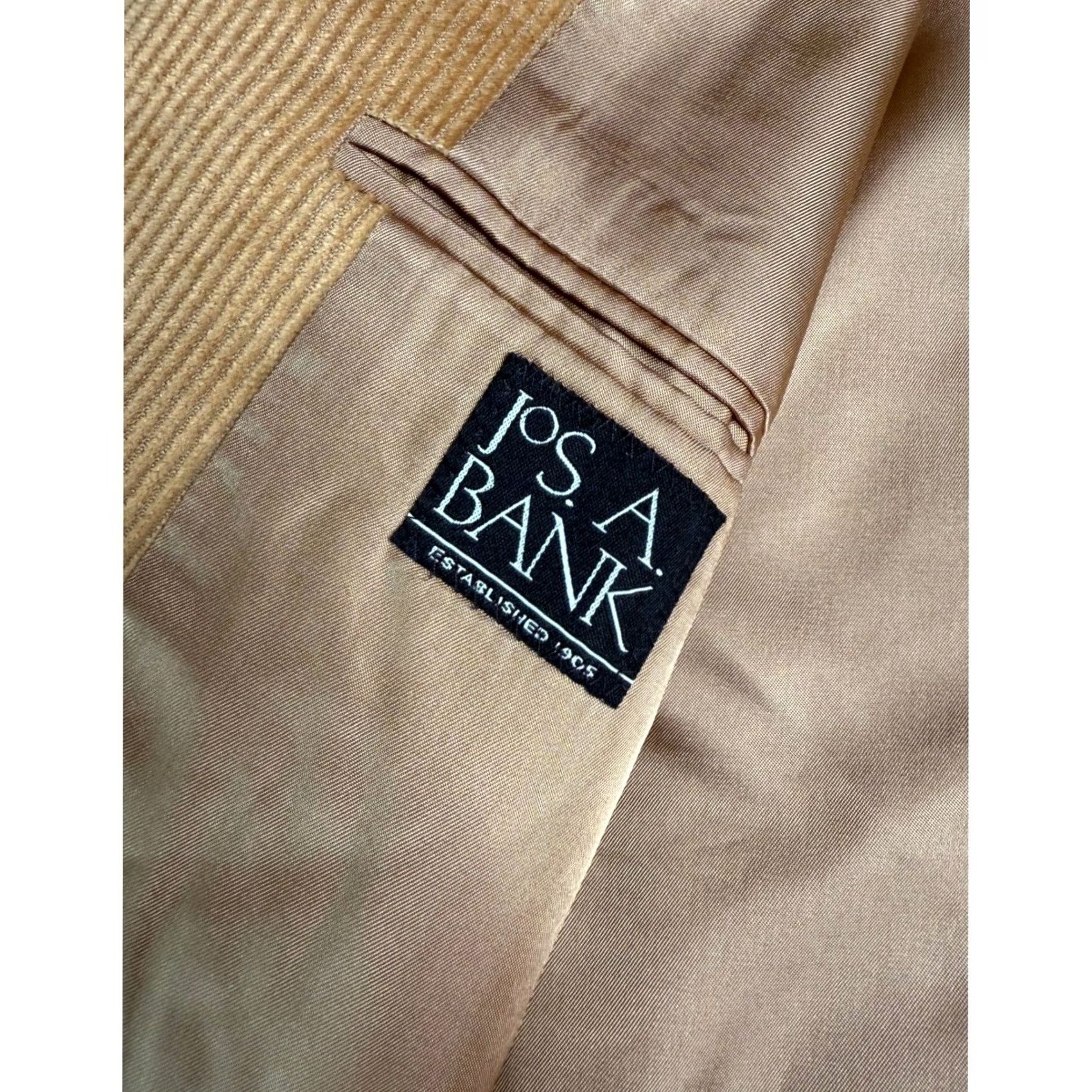 Jos. A. Bank VINTAGE JOS. A. BANK Corduroy Blazer Jacket Wool Silk Blend Tan L44 Mens Size 44R - 3 Thumbnail
