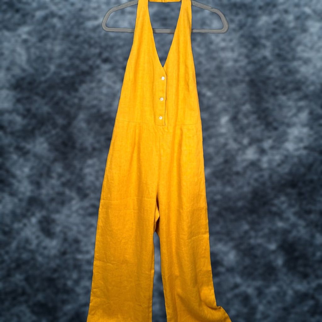 Paloma Wool Paloma Wool Yellow Linen Halter Jumpsuit Open Back Women 40 Adult Womens One-Piece Sleeveless Wide-Leg Size 27" / US 4 / IT 40 - 1 Thumbnail