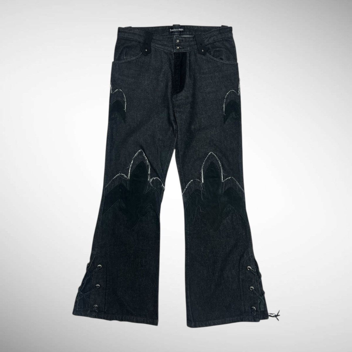 Yasuyuki Ishii Cross Patch Lace-Up Flared Denim