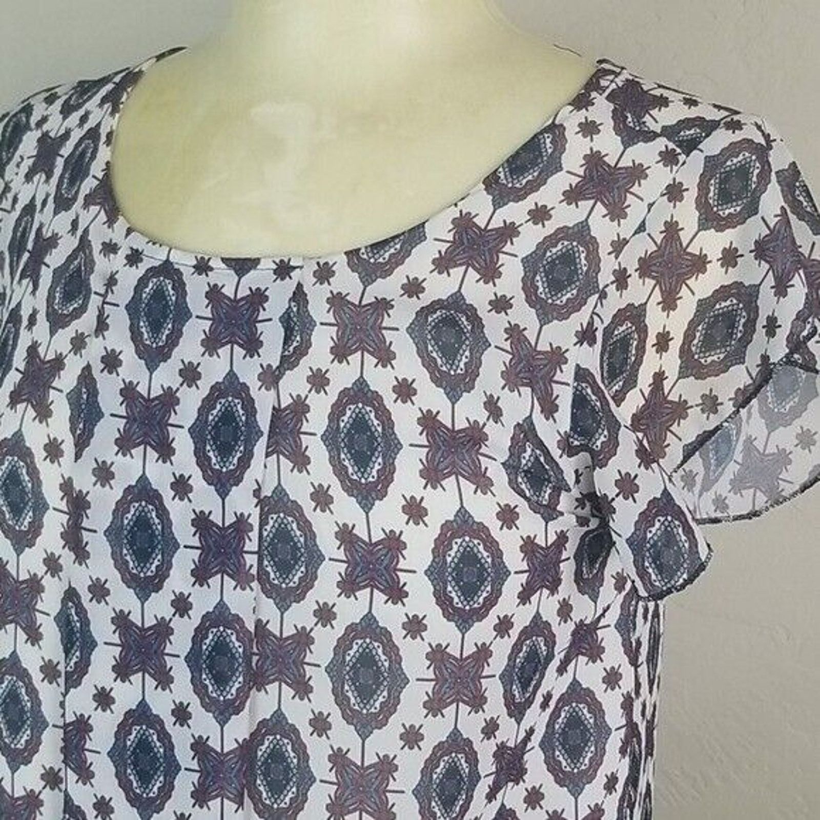 Baldinini Elena Baldi Womens Geometric Print SS Blouse Sz S Resortwear Size S / US 4 / IT 40 - 2 Thumbnail