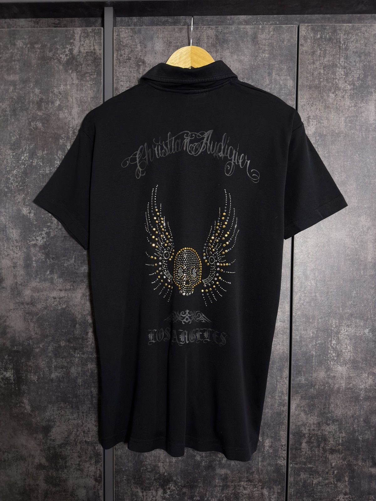 Christian Audigier Vintage Christian Audigier Skull Rhinestones Y2K Polo Tshirt Size US L / EU 52-54 / 3 - 1 Thumbnail