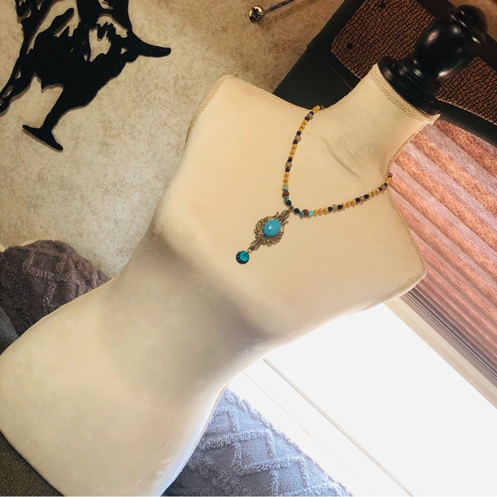 Handmade Handcrafted howlite filigree pendant beaded necklace Size ONE SIZE - 4 Thumbnail