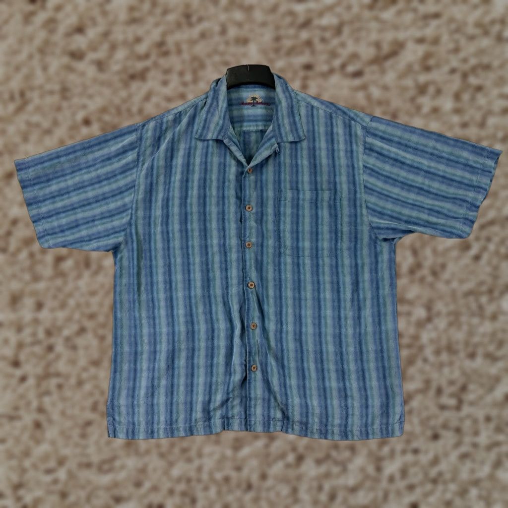 Tommy Bahama Tommy Bahama Shirt Men Extra Large Blue Stripe 100% Silk Button Up Hawaiian Size US XL / EU 56 / 4 - 1 Thumbnail