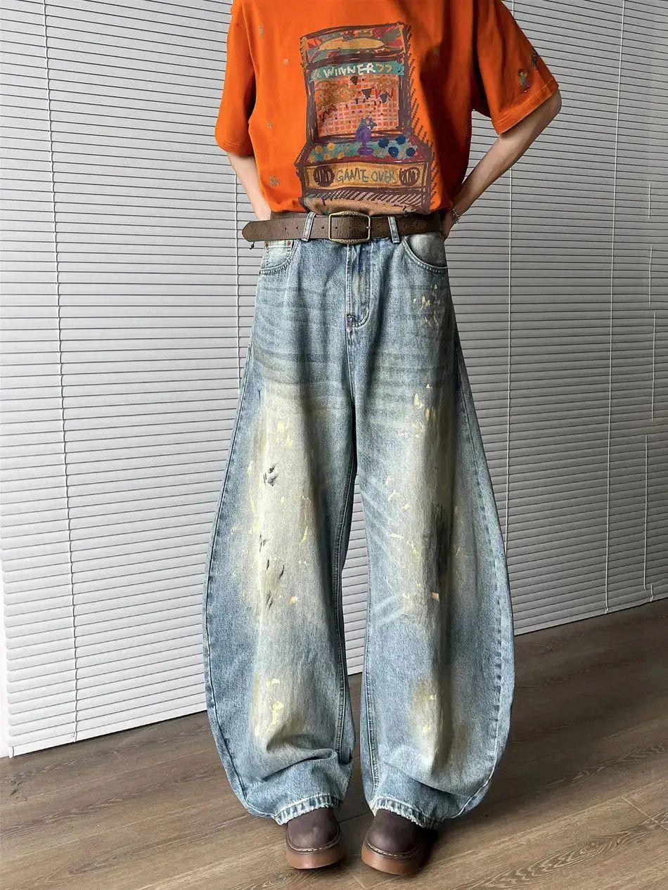 Japanese Brand Retro loose splashed ink dirty dyed jeans Size US 32 / EU 48 - 6 Thumbnail