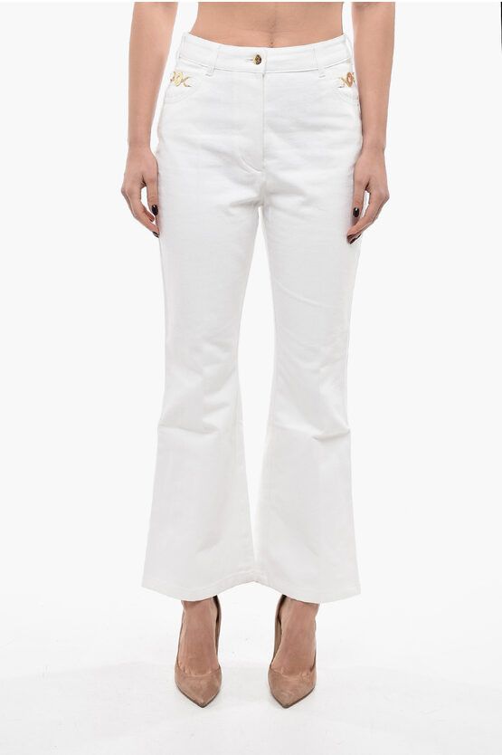 image of Patou Flare Fit Jeans With Jewel Details 28Cm in White, Women's (Size 26)