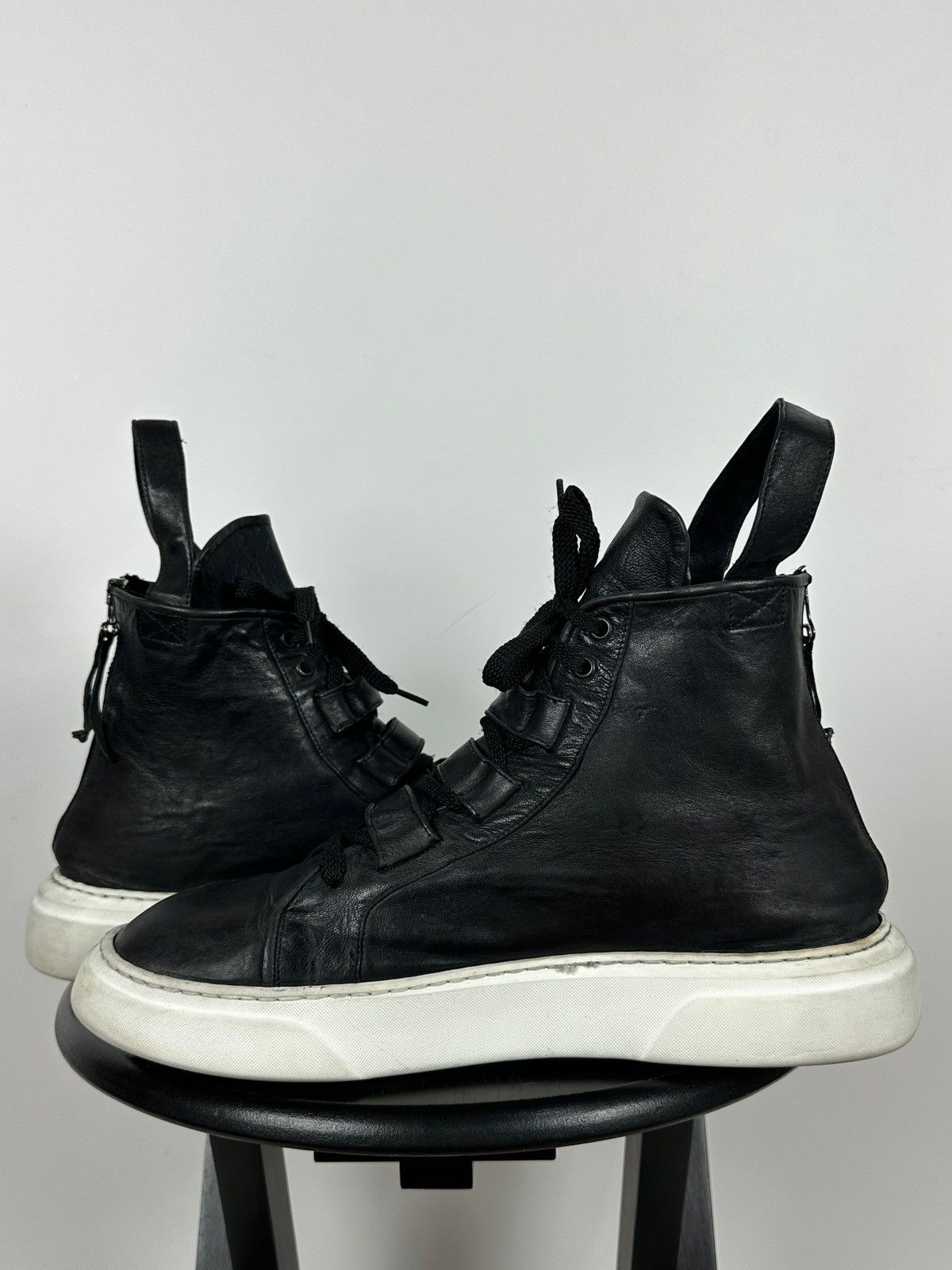 Masnada Masnada Black Leather Hi Top Sneakers Size US 12 / EU 45 - 8 Thumbnail