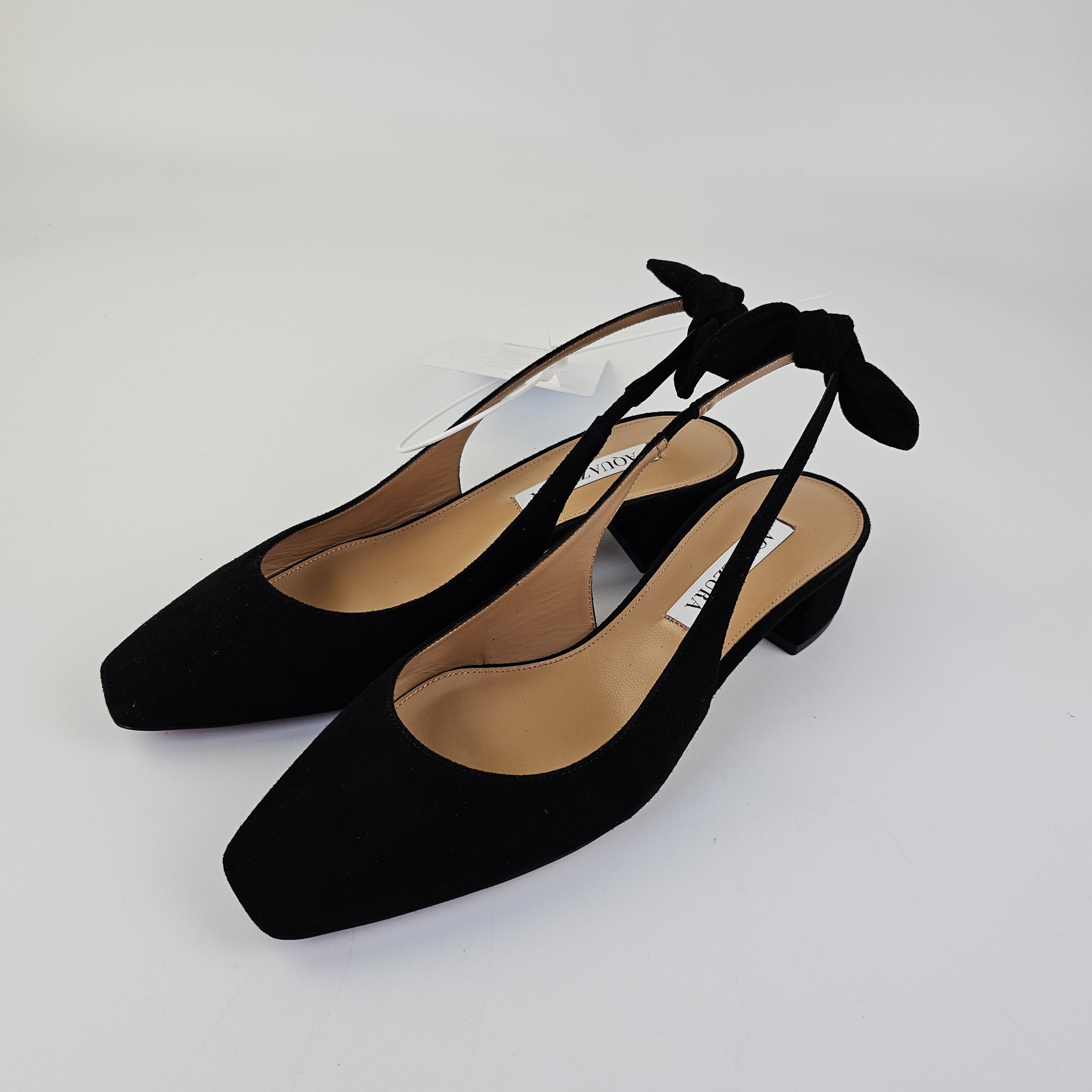 Aquazzura Very Bow Tie 35 Black Suede Slingback Pumps New