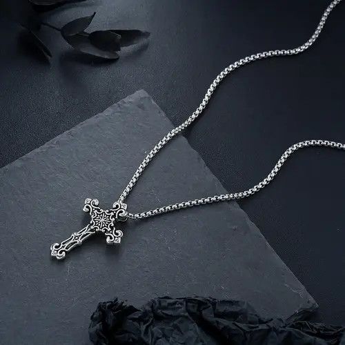 Jewelry Silver Ornate Cross Pendant Necklace, Men's Chain Necklace Size ONE SIZE - 5 Thumbnail