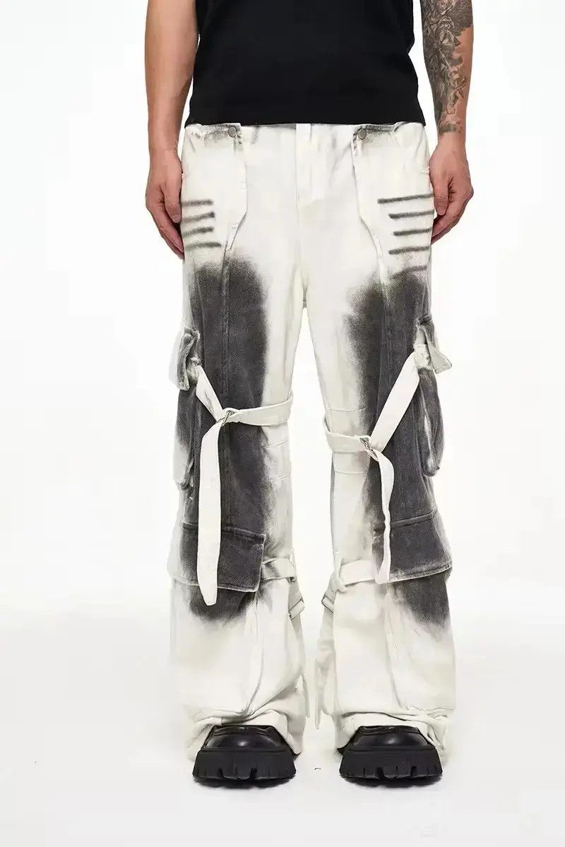 Japanese Brand Streetwear Design Splashed Straps Multi Pocket Jeans Size US 32 / EU 48 - 1 Thumbnail