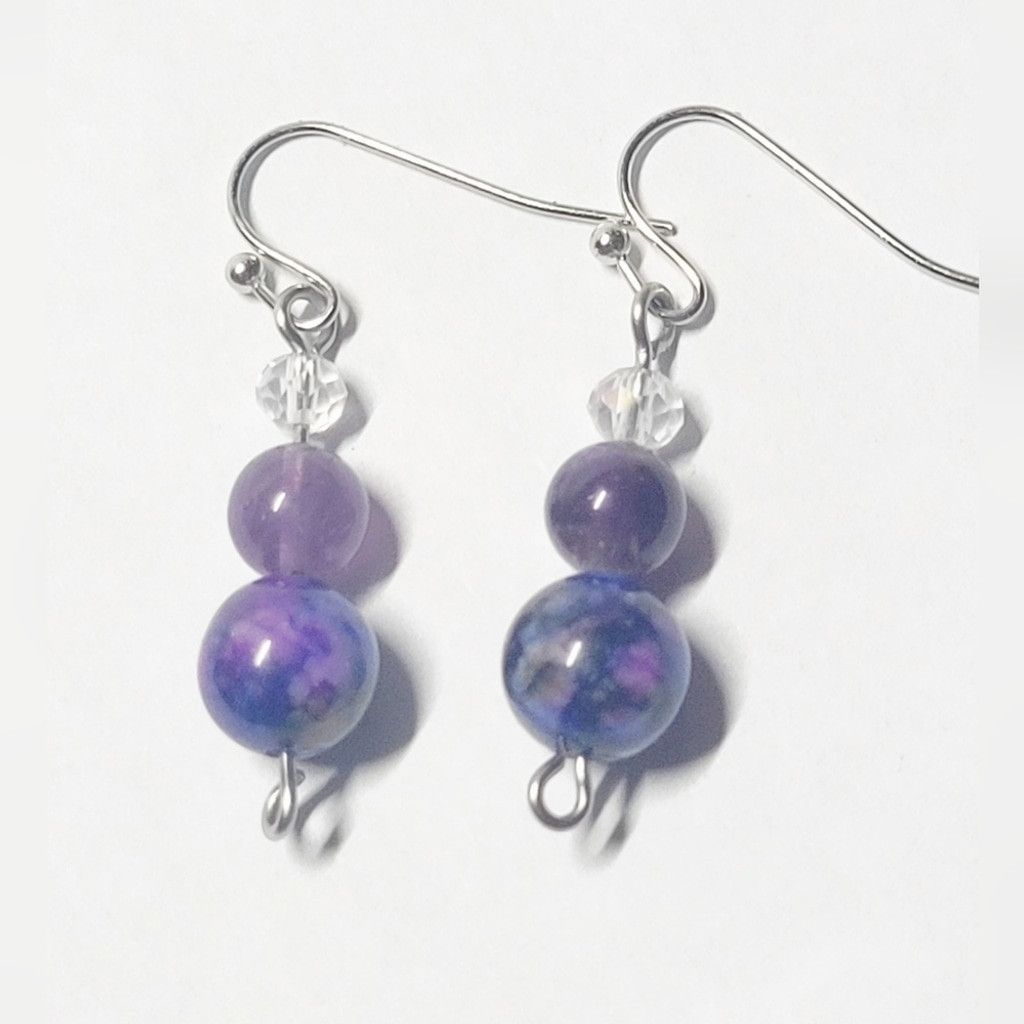 Handmade Natural Crystal Sugilite Amethyst Beaded Drop Earrings Size ONE SIZE - 1 Thumbnail