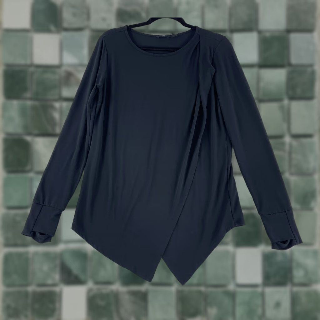 Vintage Betabrand Shirt Womens Medium Solid Black Long Sleeve Faux Wrap Stretch Casual Size M / US 6-8 / IT 42-44 - 1 Thumbnail