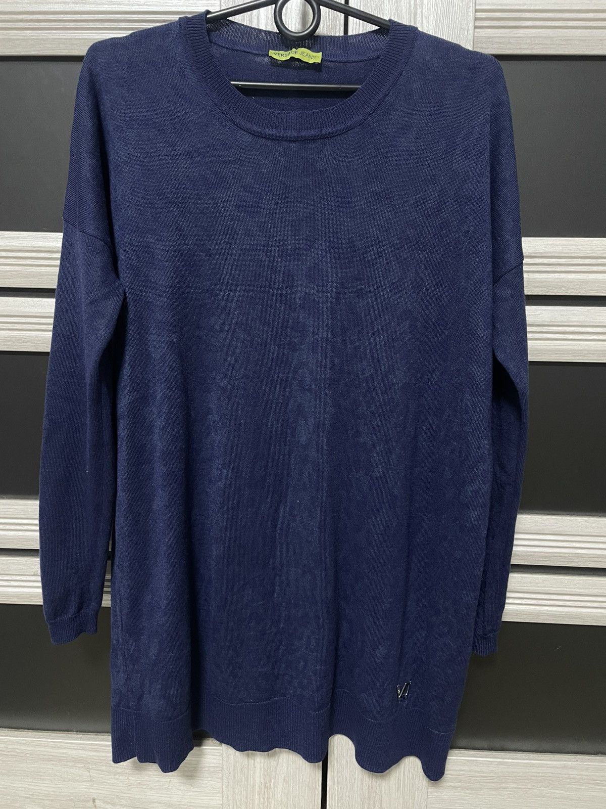 Versace × Versace Jeans Couture Versace Jeans Leopard Jacquard Longline Sweater Blue Tunic Size S / US 4 / IT 40 - 1 Thumbnail