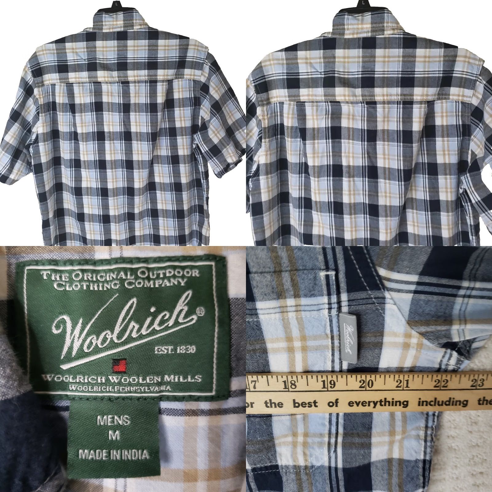 Vintage Woolrich Button-Up Shirt Mens M Blue White Plaid Short Sleeve Pocket Cotton Size US M / EU 48-50 / 2 - 8 Thumbnail
