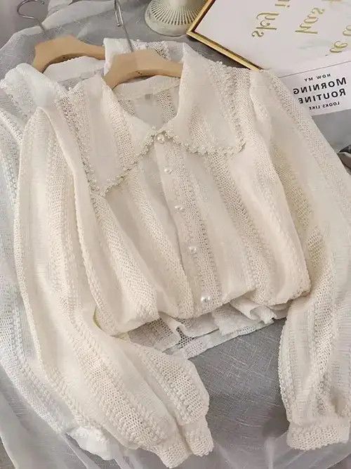 Japanese Brand × Vintage Fashion Hollow Out Peter Pan Collar Blouses Women Size ONE SIZE - 1 Thumbnail