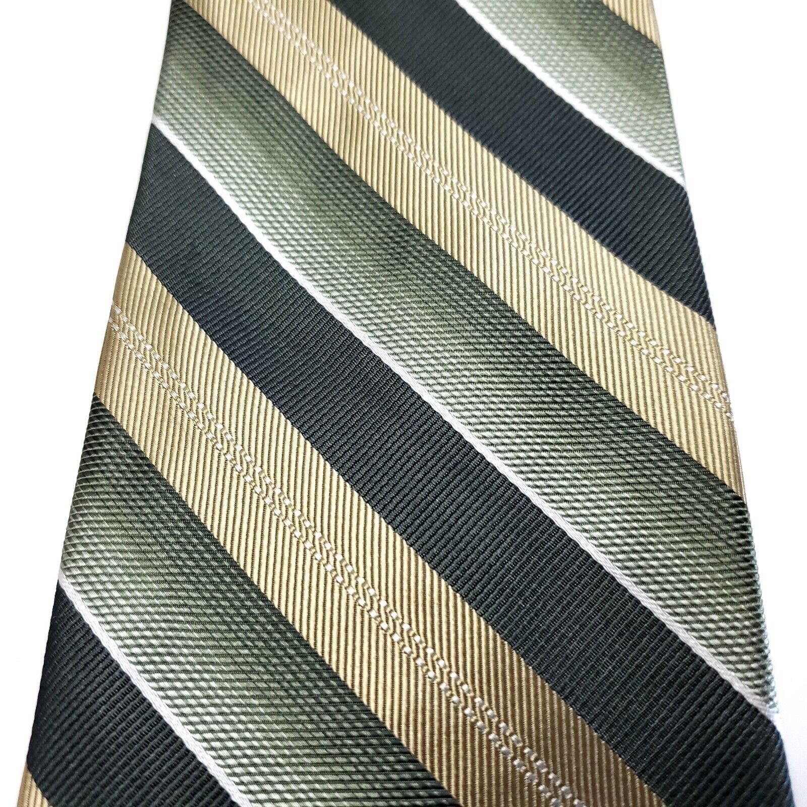 Murano Murano Woven Green Tan Striped Long Silk Tie Size ONE SIZE - 2 Thumbnail
