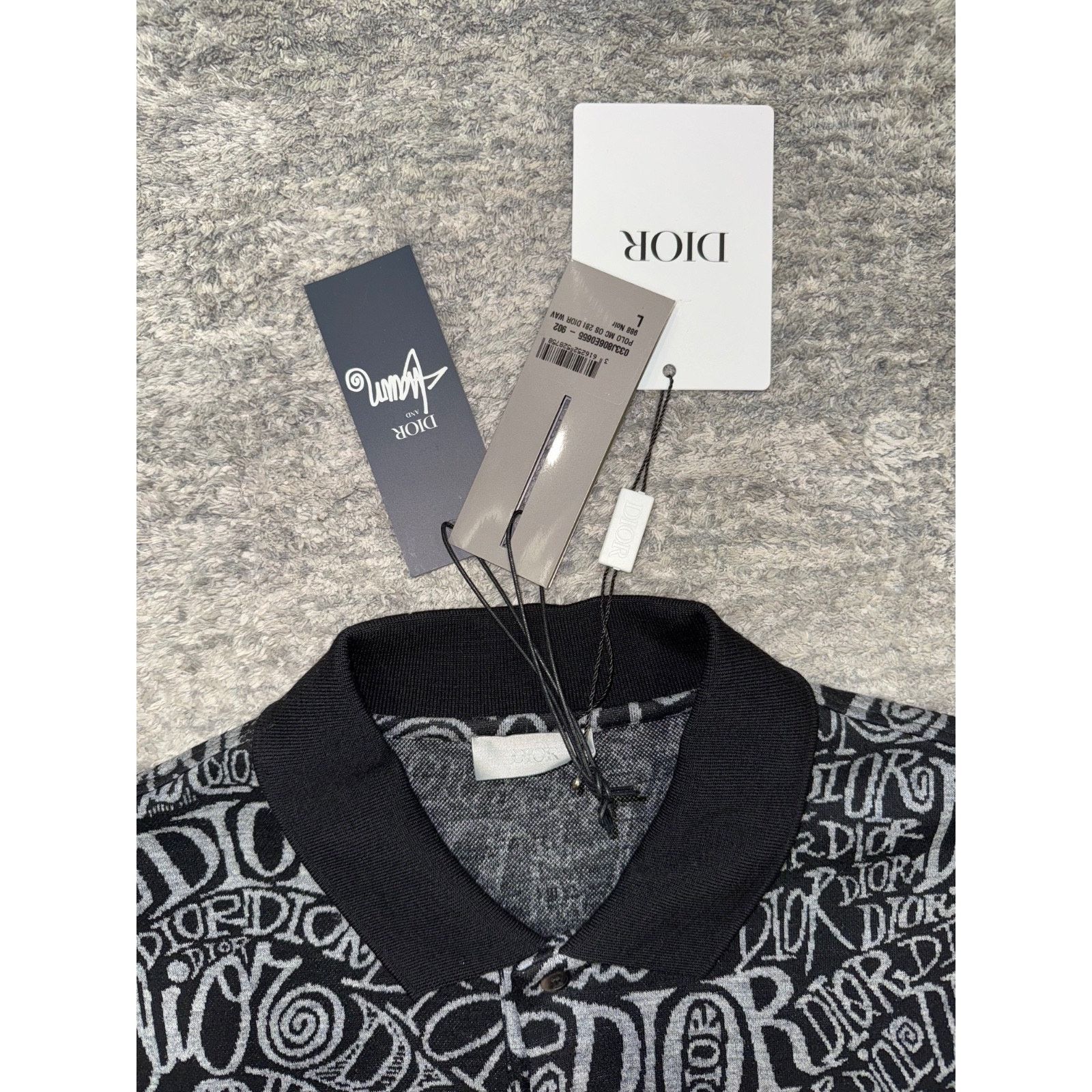 Dior Shawn Stussy Black Grey Swirl Graffiti Collared Polo