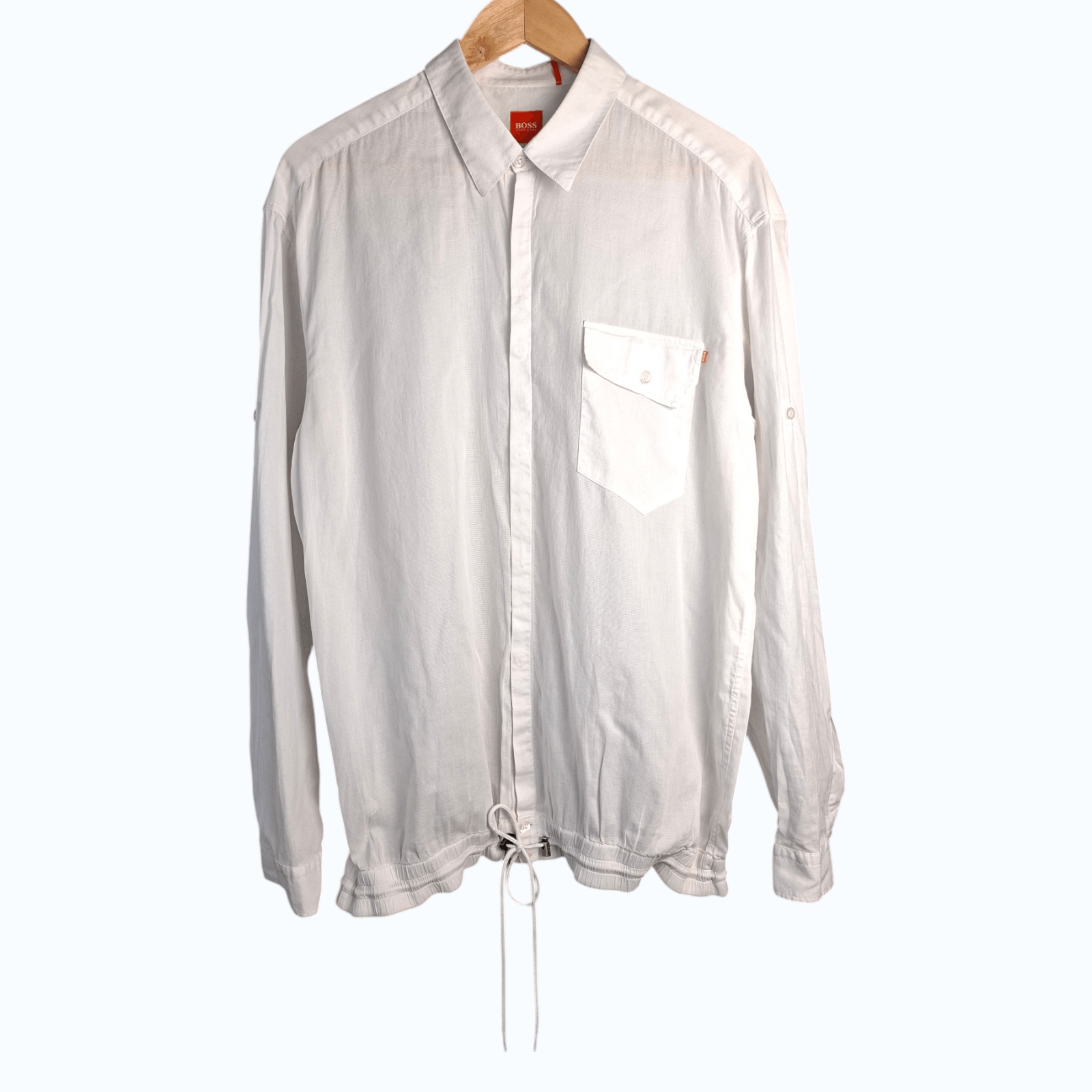 Hugo Boss Hugo Boss White Cotton Shirt Drawstring Hem Roll Tab Sleeve Size US L / EU 52-54 / 3 - 1 Thumbnail
