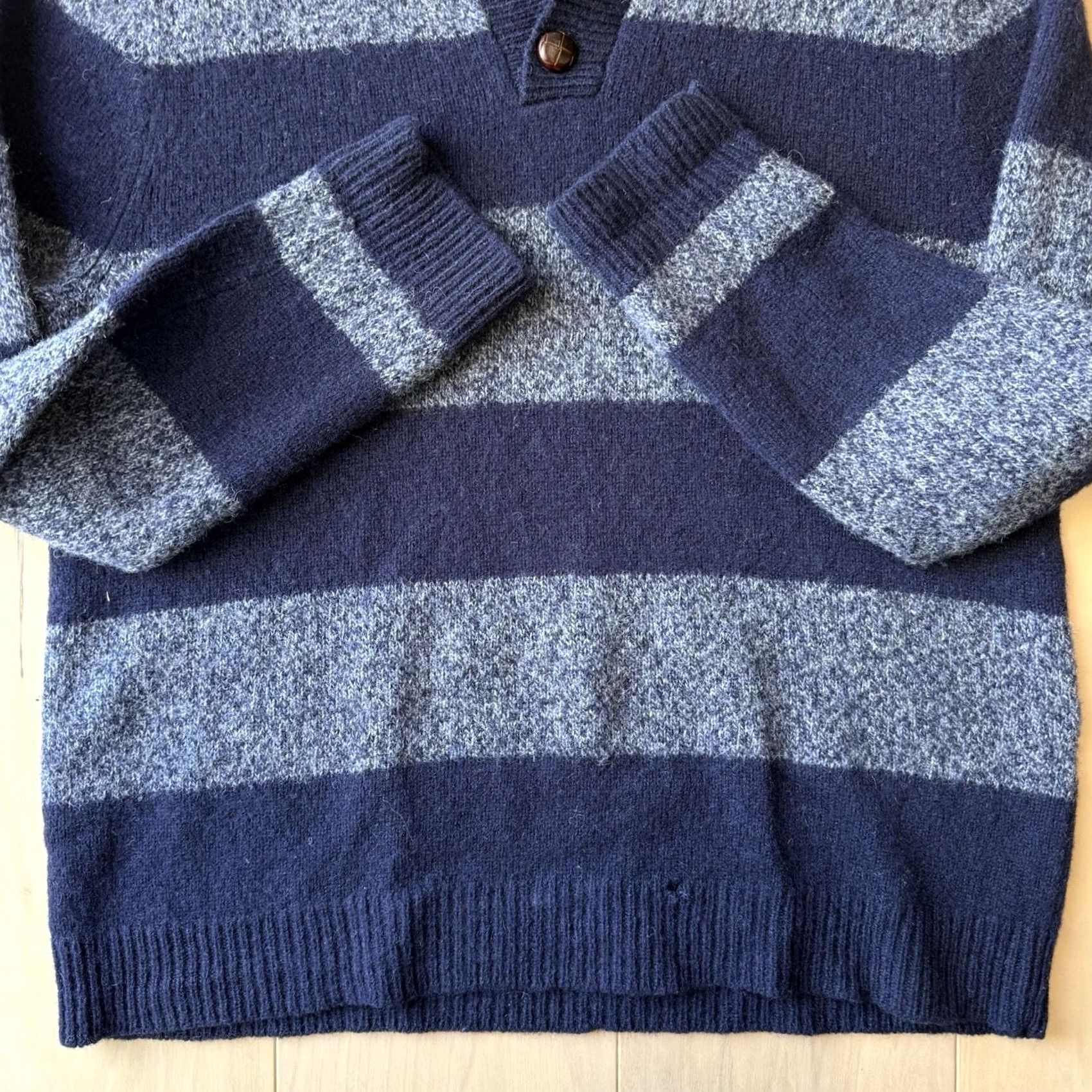 Vintage VINTAGE Shipley & Halmos Sweater XL Blue Striped Wool Pullover Shawl Collar Outerwear Size US XL / EU 56 / 4 - 5 Thumbnail