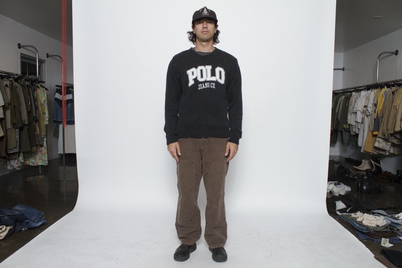 Polo Ralph Lauren BLACK HEAVY KNIT POLO CREWNECK SWEATER BY POLO JEANS CO Size US L / EU 52-54 / 3 - 2 Thumbnail