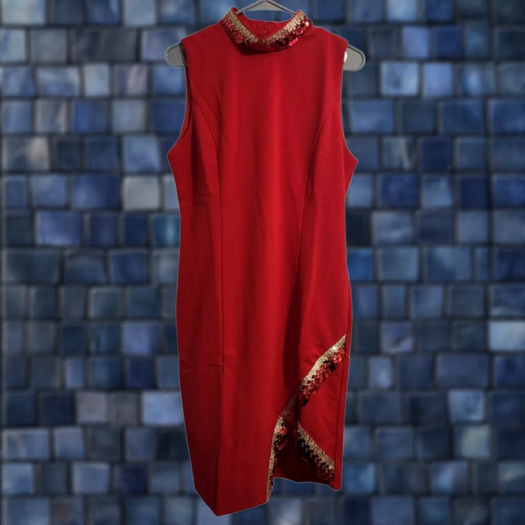 Vintage NY&C Womens L Sequin Trim Shift Tank Dress Red Sleeveless Lined New York Size L / US 10 / IT 46 - 1 Thumbnail