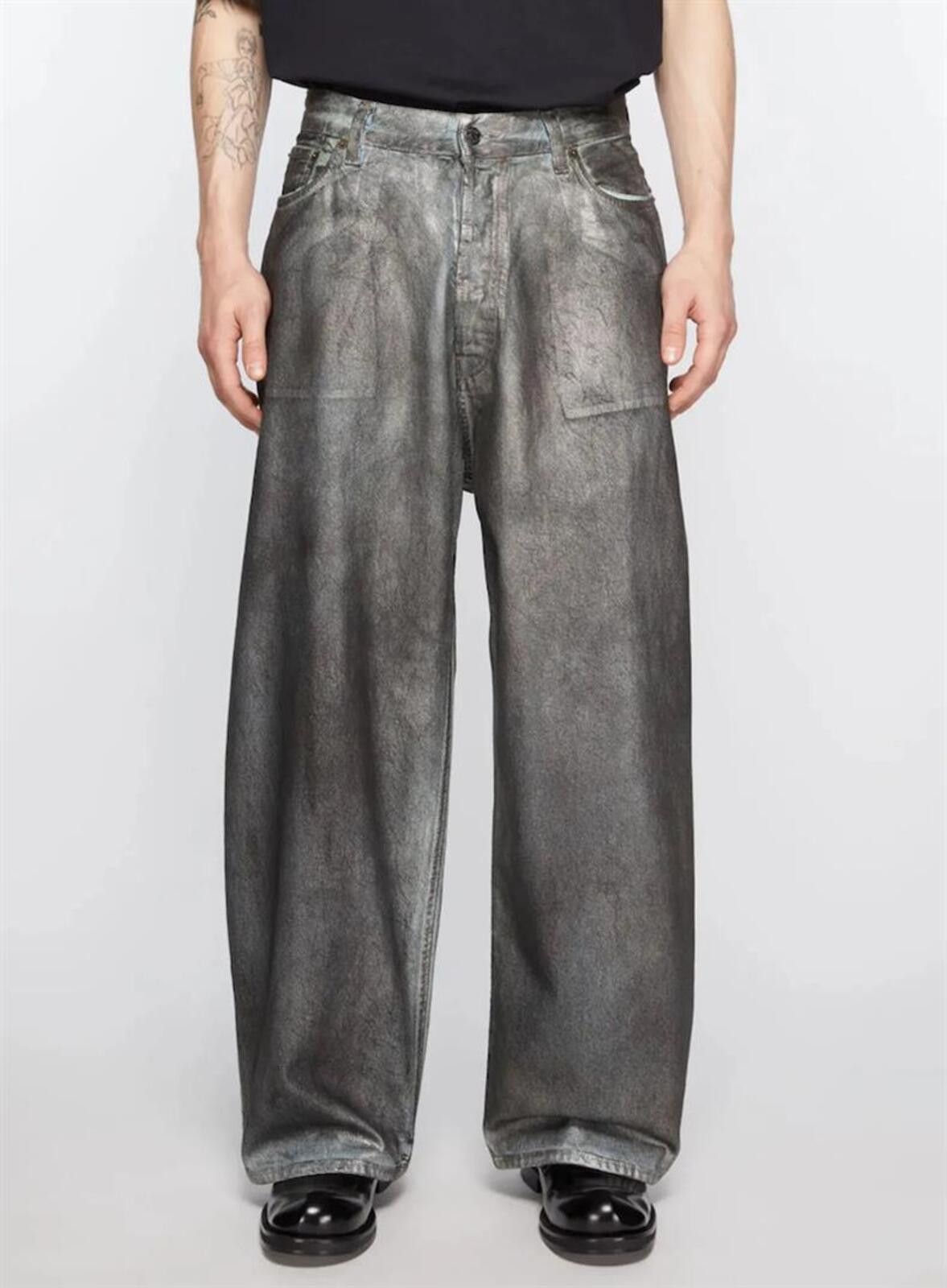 Other Gray Coated Baggy Wide Leg Jeans, Distressed Denim Pants Size US 28 / EU 44 - 5 Thumbnail
