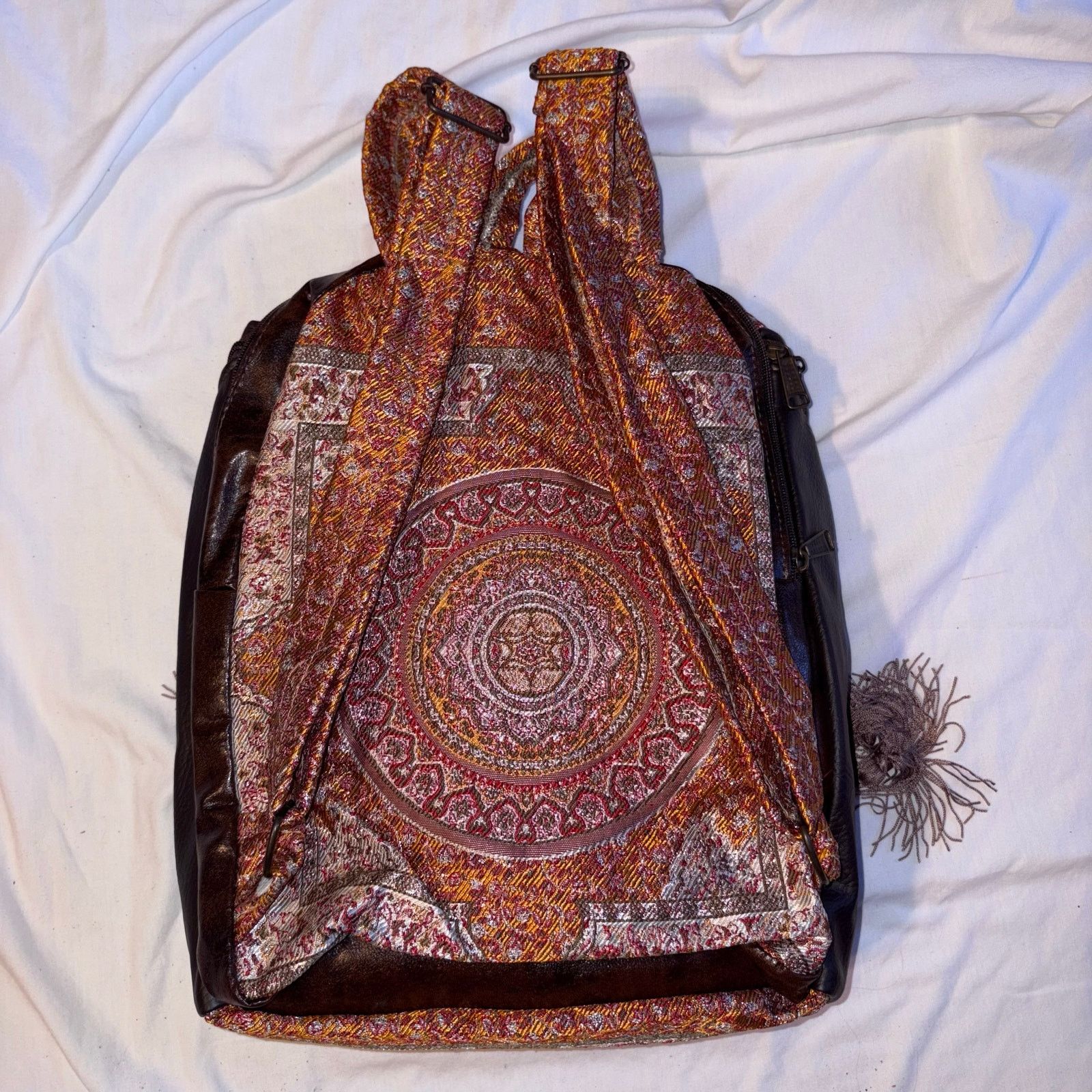 Other Handmade in Pakistan Boho Backpack Tapestry FauxLeather Trim Size ONE SIZE - 2 Thumbnail