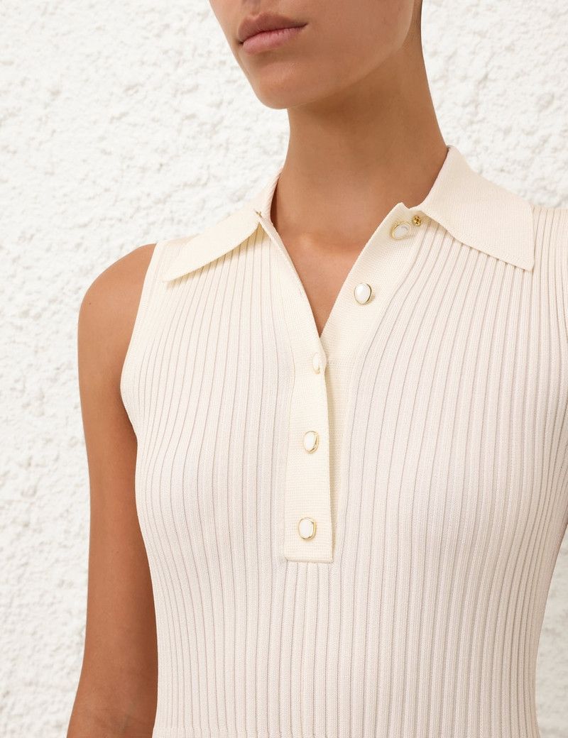 Zimmermann oc11z0226 Rib Polo Mini Dress In Ivory Size M / US 6-8 / IT 42-44 - 5 Thumbnail