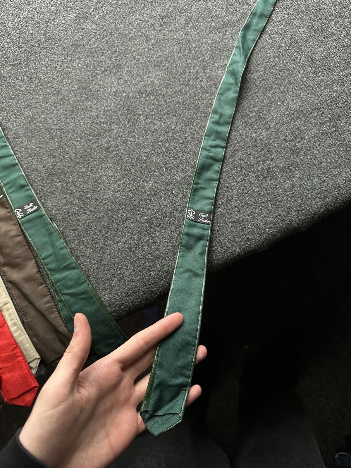 Other 🚨 LEATHER GREEN ITALY TIE LUXURY VNTG RARE OLD MONEY Size ONE SIZE - 4 Thumbnail