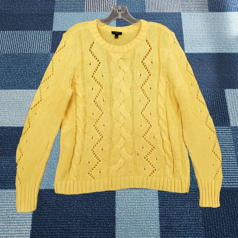 Talbots Talbots Sweater Womens PM Medium Petite Yellow Cable Knit Crew Neck Pullover Size M / US 6-8 / IT 42-44 - 1 Thumbnail