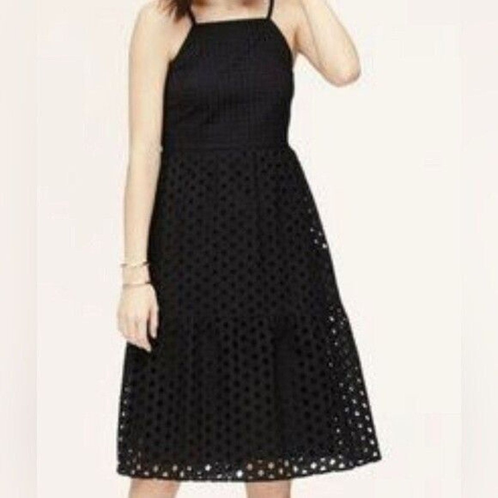 Loft Loft Black Eyelet Midi Dress 2 Petite Cotton Tiered Size XS / US 0-2 / IT 36-38 - 1 Thumbnail