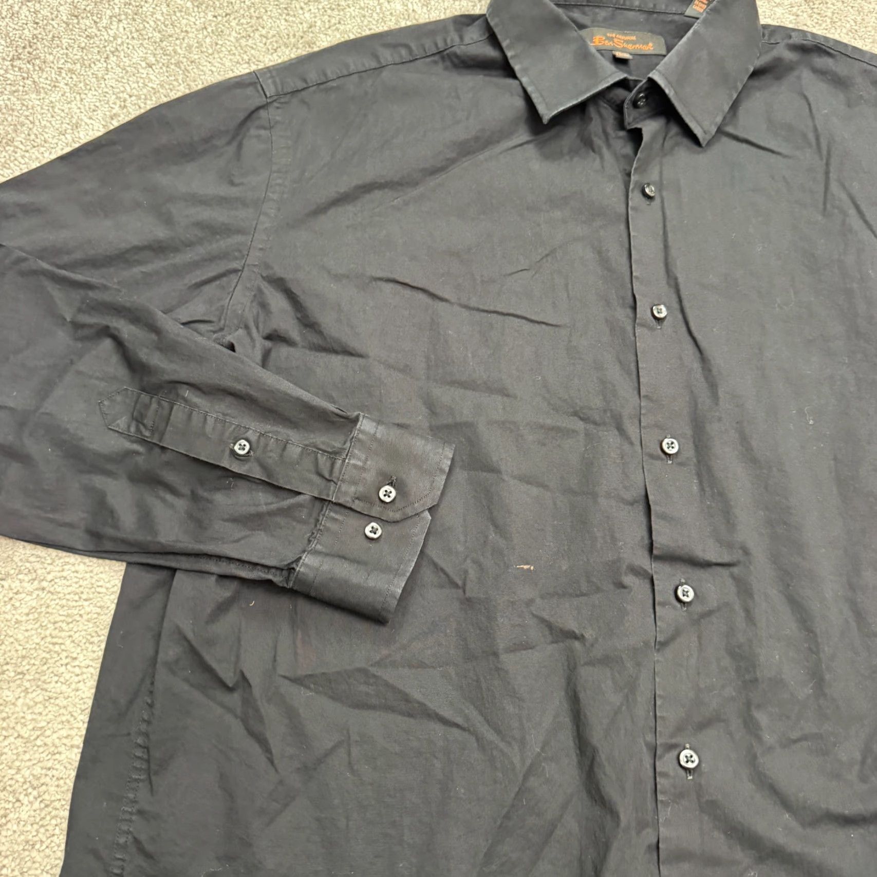 Ben Sherman Ben Sherman Dress Shirt Men 17.5 Neck 34-35 Black Cotton Spandex Stretch Classic Business Shirt Size 34R - 5 Thumbnail