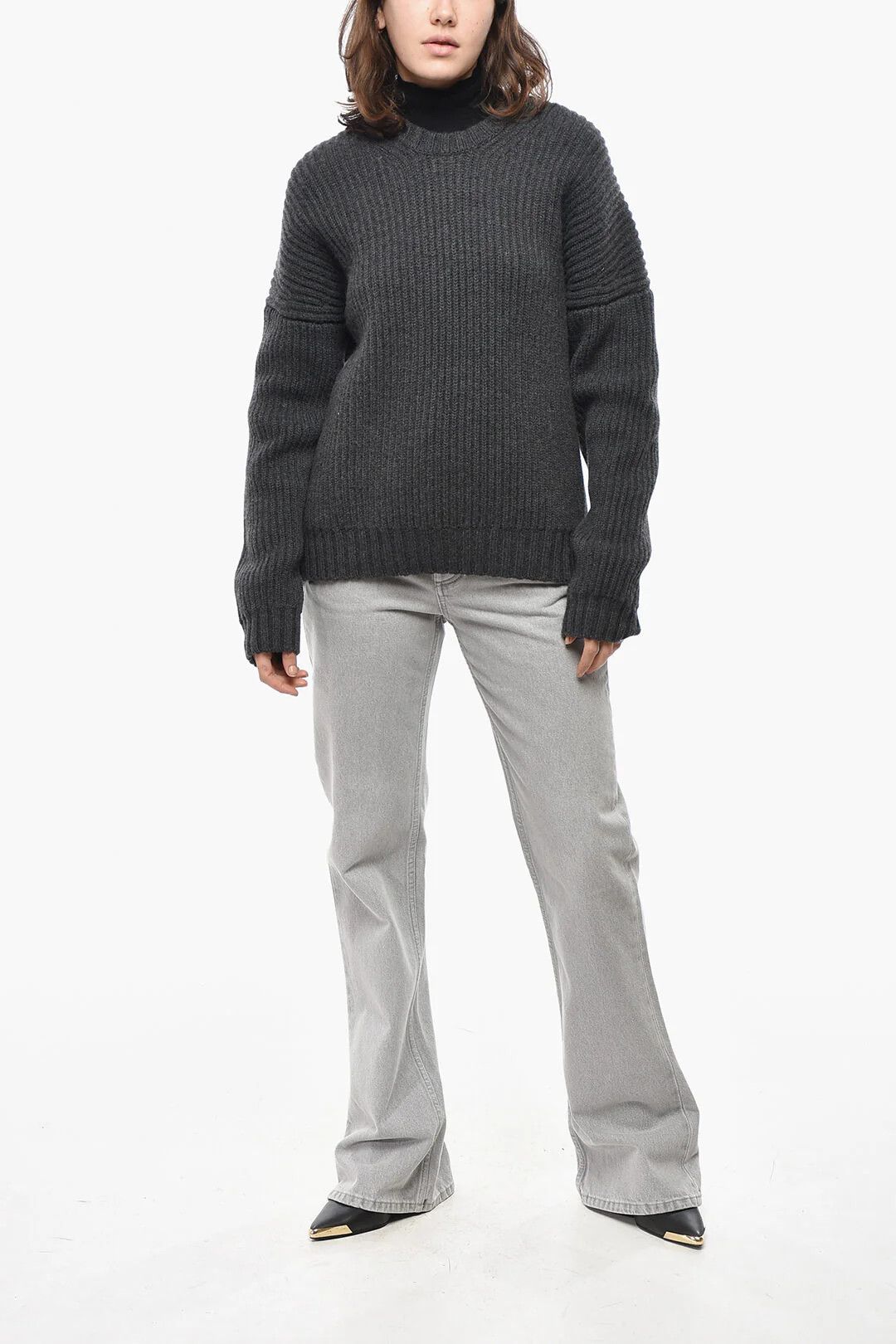 KHAITE og1mm0426 Cashmere Ribbed Crew-Neck Pullover in Grey Size M / US 6-8 / IT 42-44 - 4 Thumbnail