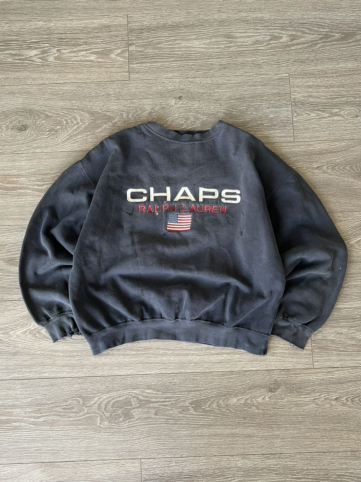 Chaps Ralph Lauren × Polo Ralph Lauren × Vintage Vintage 💥 Chaps Ralph Lauren USA Flag Sweatshirt distressed Size US M / EU 48-50 / 2 - 1 Thumbnail