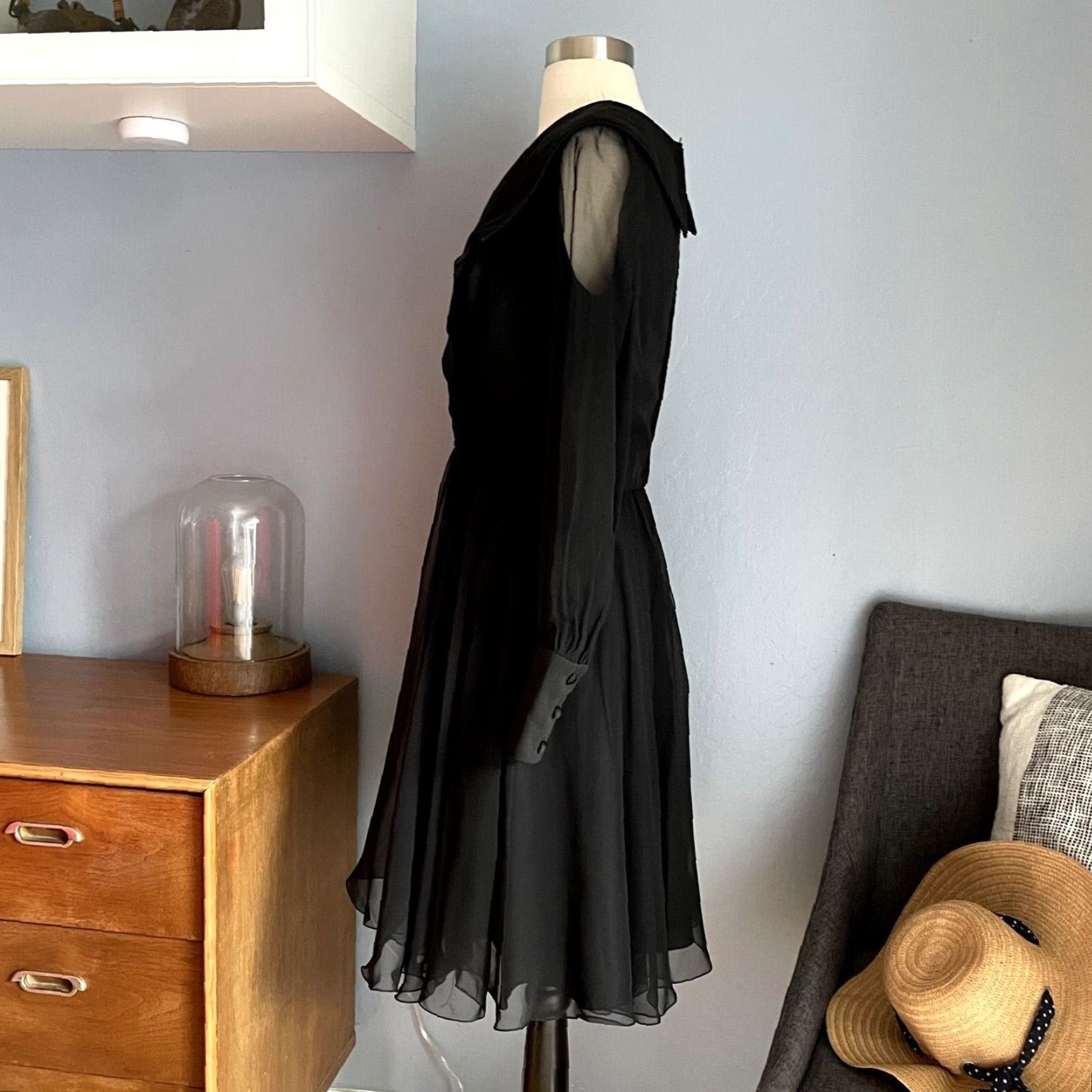 Vintage VINTAGE Coco of California Black Chiffon Dress Cocktail Party 1970s M Black Dress Party Coco of California Womens Size M / US 6-8 / IT 42-44 - 4 Thumbnail