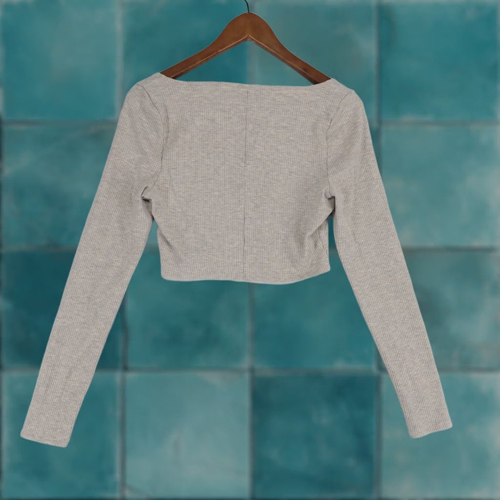 Reformation Reformation Shirt Womens XL Beige Heather Cropped Long Sleeve Square Neck Shirt Size XL / US 12-14 / IT 48-50 - 1 Thumbnail