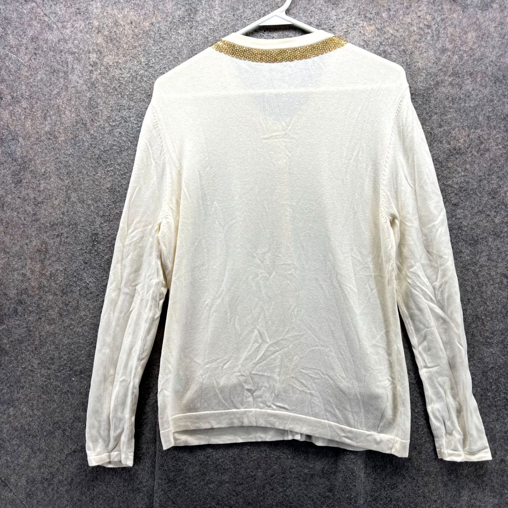 J.McLaughlin VINTAGE J McLaughlin Cardigan Sweater Womens Large Beige Gold Fleece Long Sleeve Knit Size L / US 10 / IT 46 - 2 Thumbnail