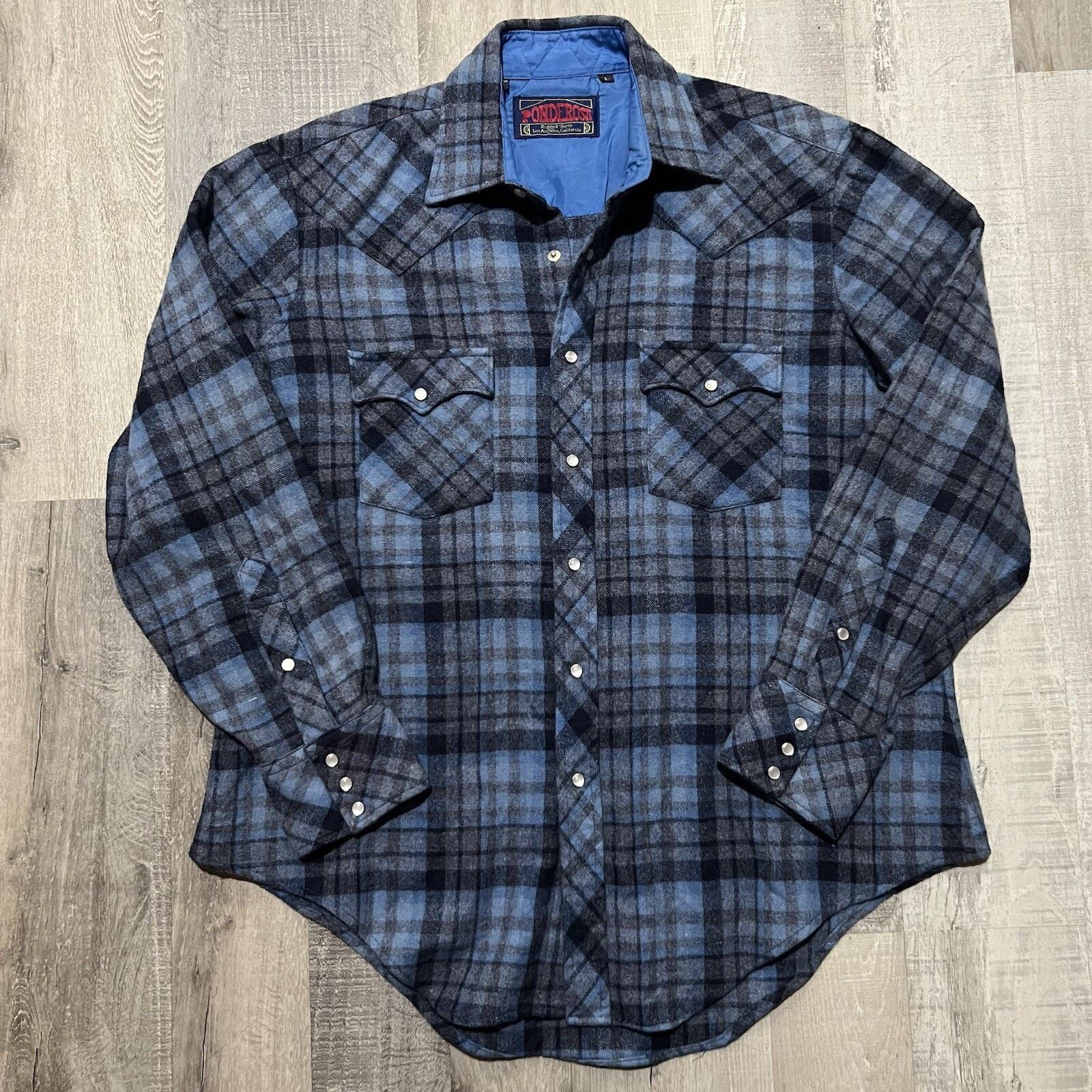 Vintage VTG Ponderosa 80s Western Pearl Snap Shirt Blue Plaid Cowboy Size US L / EU 52-54 / 3 - 1 Thumbnail
