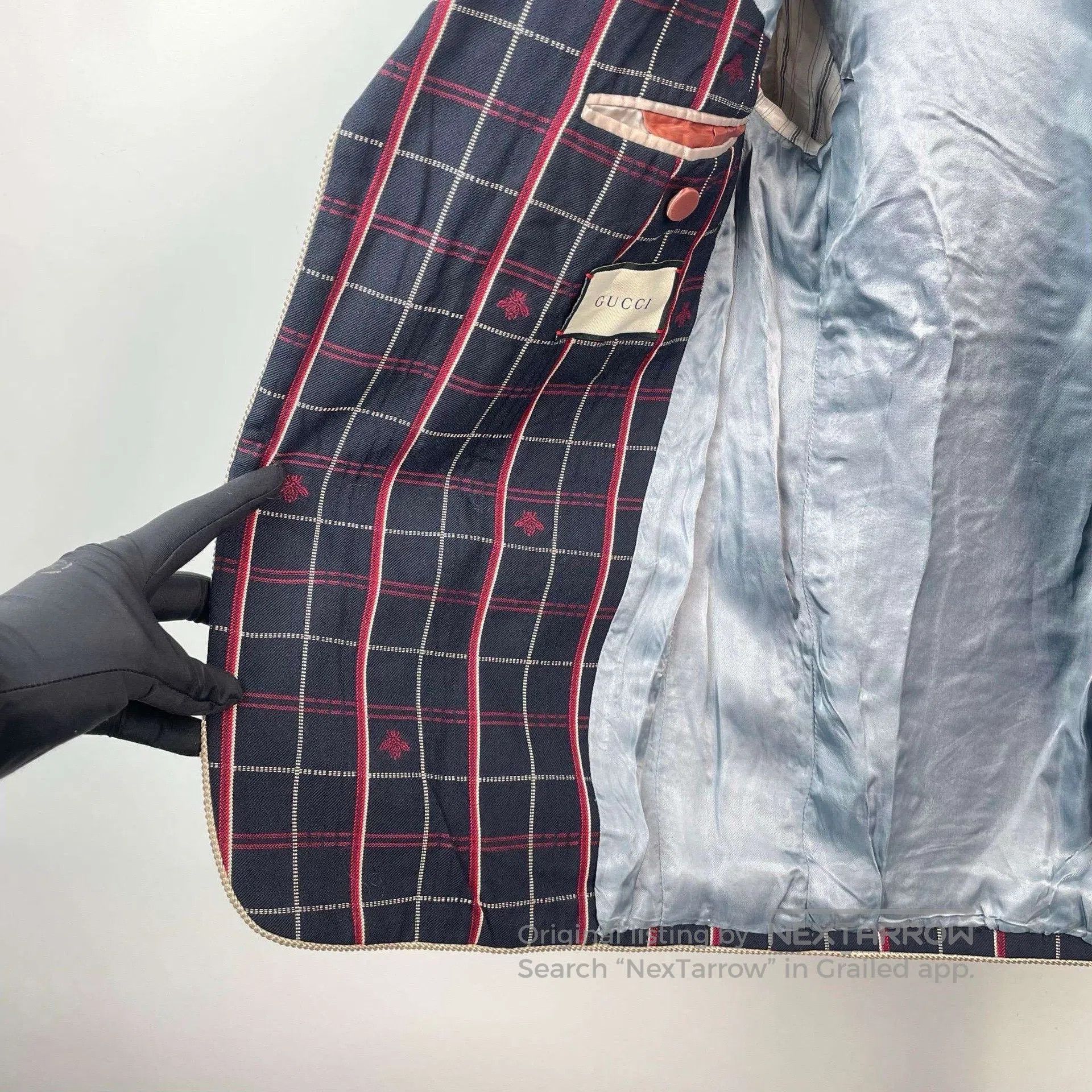 Gucci Guicci Deep blue checkered bee full print suit jacket| Size US S / EU 44-46 / 1 - 3 Thumbnail