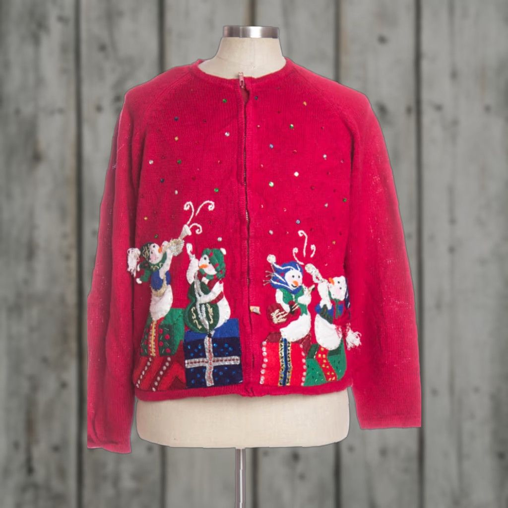 Vintage VINTAGE Heirloom Collectibles Red Cardigan XL Regular Ramie / Cotton Christmas Ugly 34491 Womens Mens Adults 46" Chest 23" Length Holiday Presents Size XL / US 12-14 / IT 48-50 - 1 Preview
