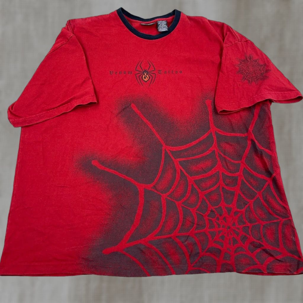 Vintage No Boundaries Y2K Shirt Men XXL Red Venom Tattoo Spider Web AOP Adult Brand