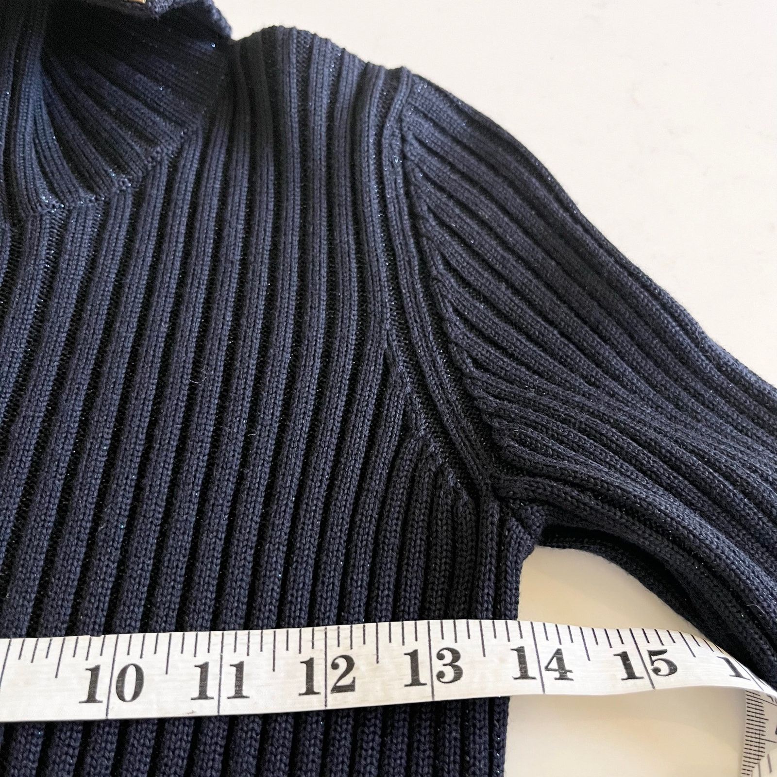 RED Valentino Red Valentino Navy Metallic Ribbed Knit Bow Sweater Dress Size XS / US 0-2 / IT 36-38 - 10 Thumbnail