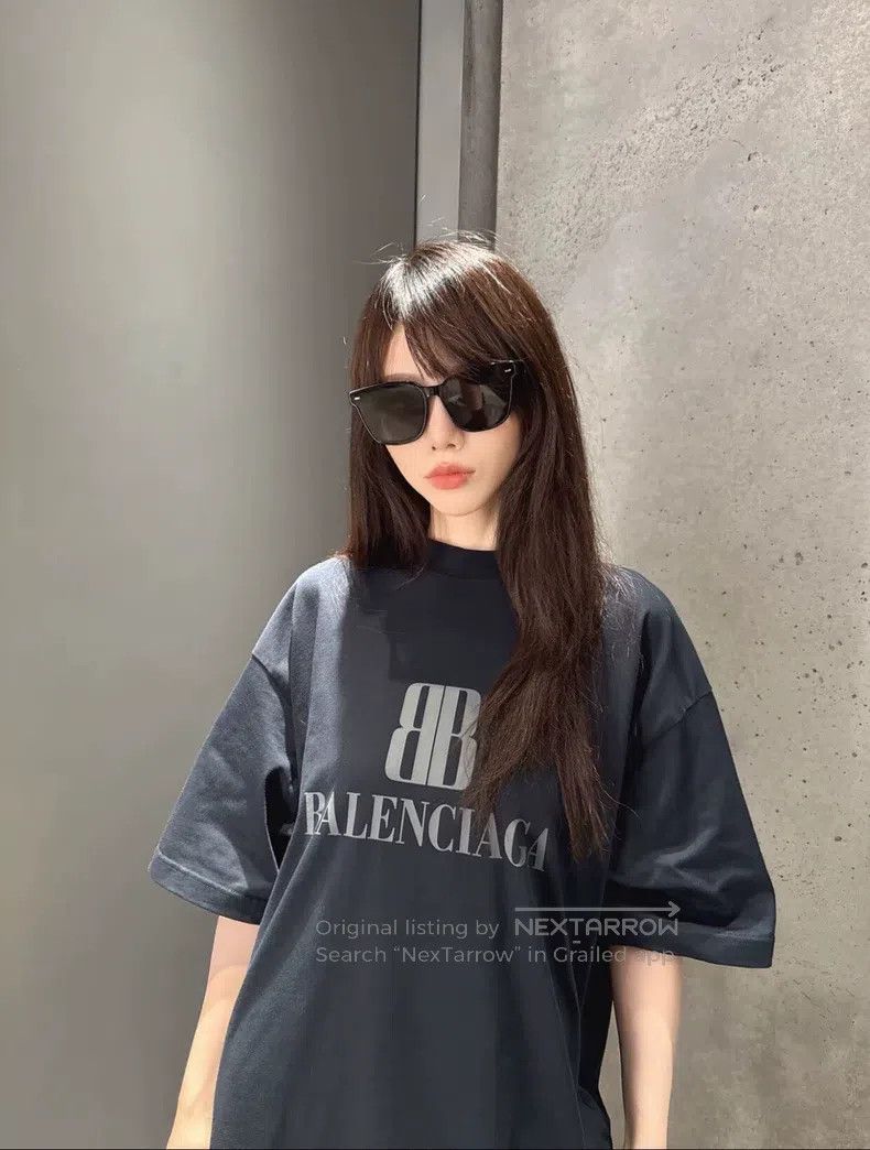 Balenciaga Balenciaga Black Double BB Letter Logo Short Sleeve Tee Size US M / EU 48-50 / 2 - 2 Thumbnail