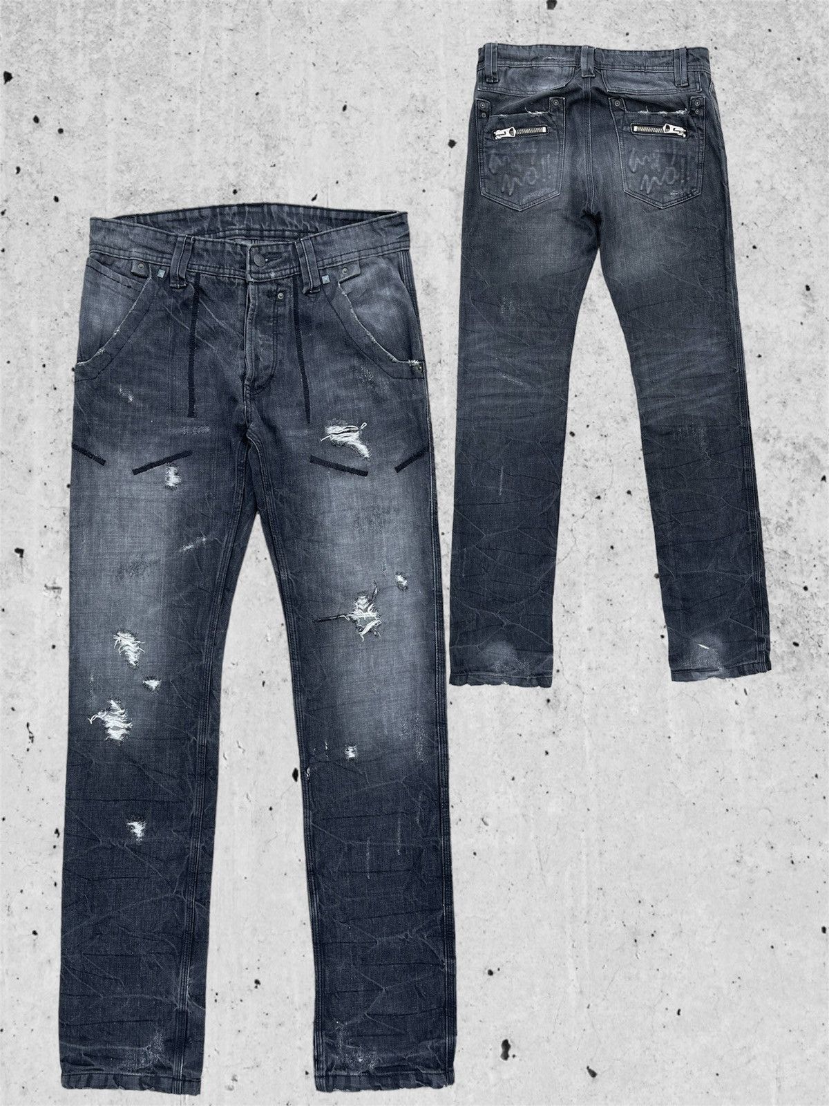 Japanese Brand 🔥 Japanese Brand Black Distressed Denim W31🔥 Size US 31 - 1 Thumbnail
