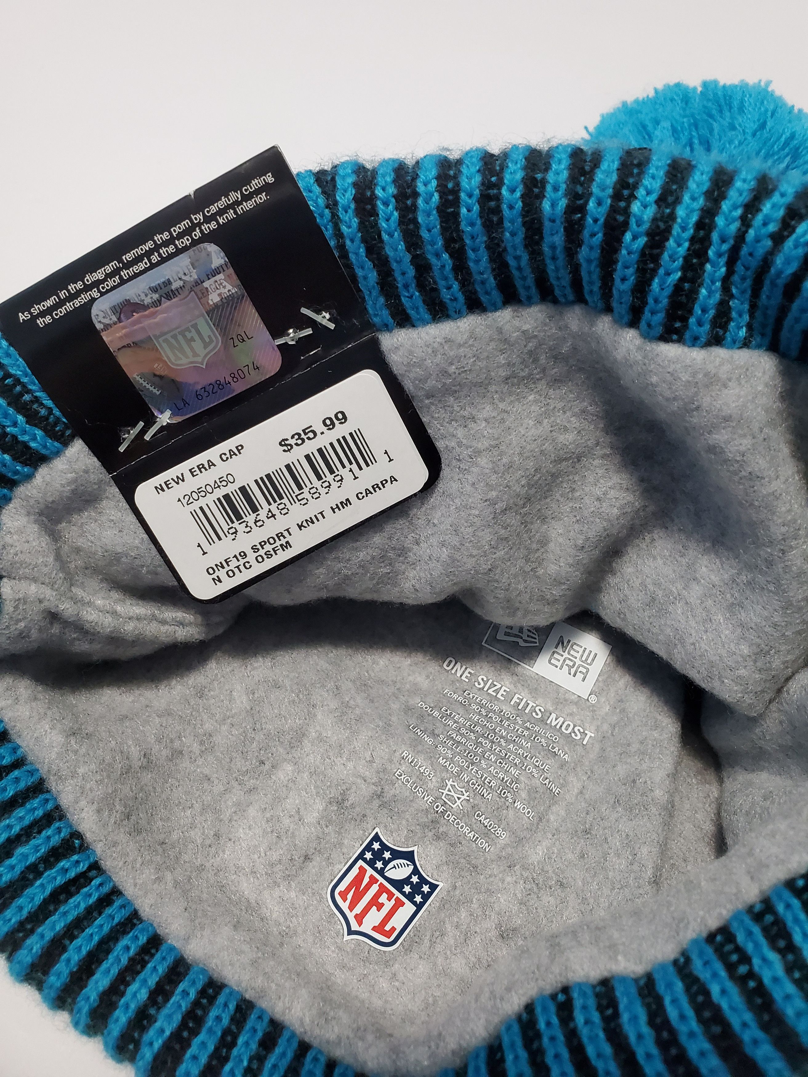 New Era NFL Carolina Panthers Pom Knit Hat Size ONE SIZE - 5 Thumbnail